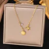 Collana in Acciaio Inossidabile con Conchiglia, Stella Marina e Zircone