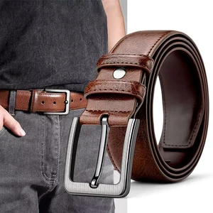 Men's Fashion Alloy Pin Buckle Head PU Leather Belt Versatile Casual Business Universal Suitable for Jeans and Trousers