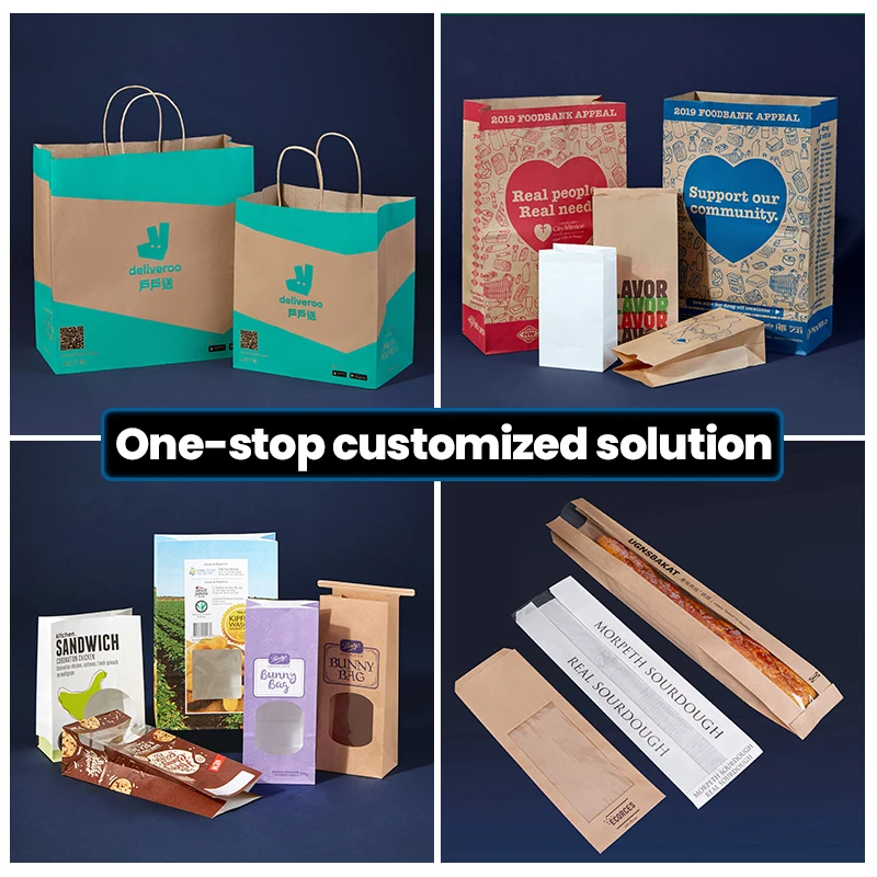 Custom Eco Friendly Biodegradable Brown Fast Food to Go Delivery Paperbag Restaurant Takeout Packaging Take Away Kraft Paper Bag