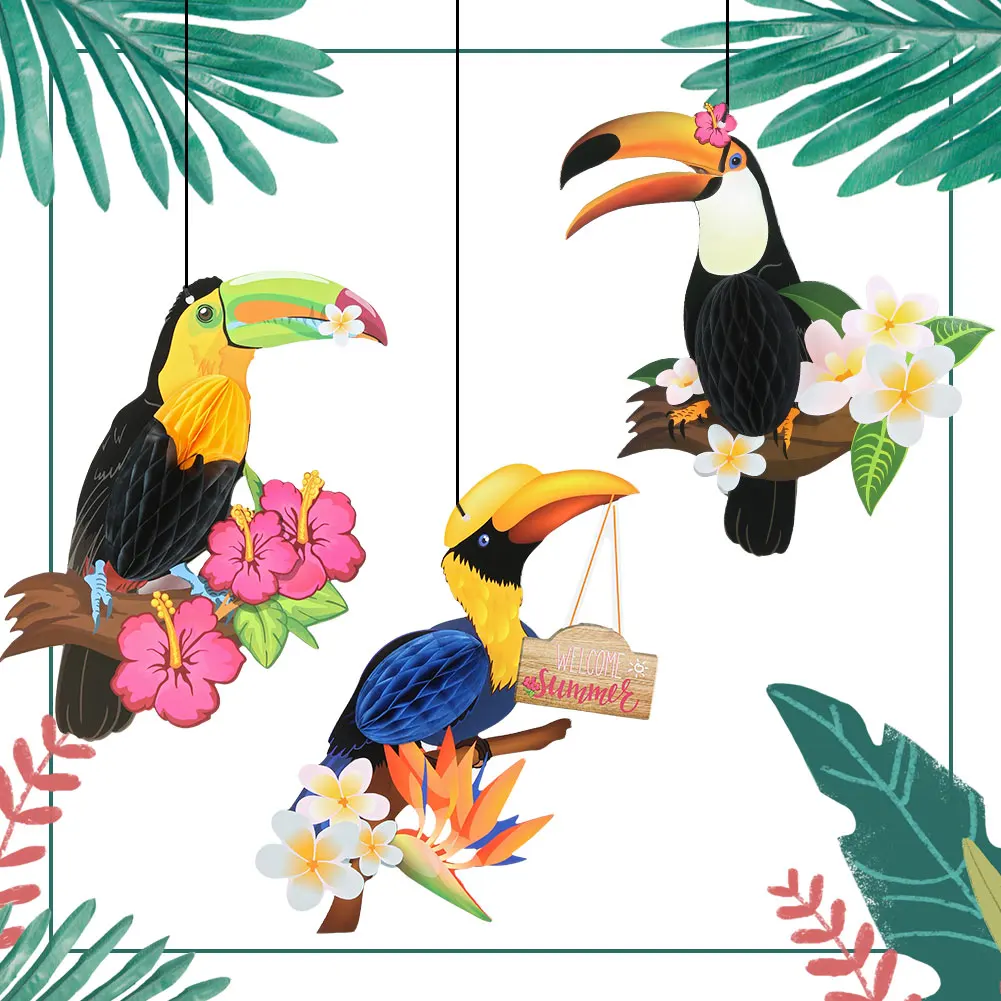 Tropical Bird Party Decorations - 32 Hanging Toucan & Parrot Swirls For Luau Theme Parties