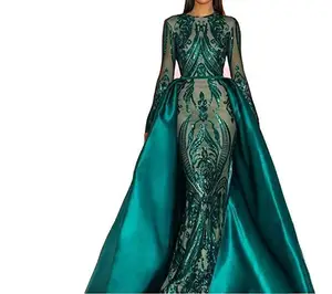 Women Sexy Guest Round Neck Emerald Green Mdbay Bridal Wedding Ball Gown Sequin Evening Dresses
