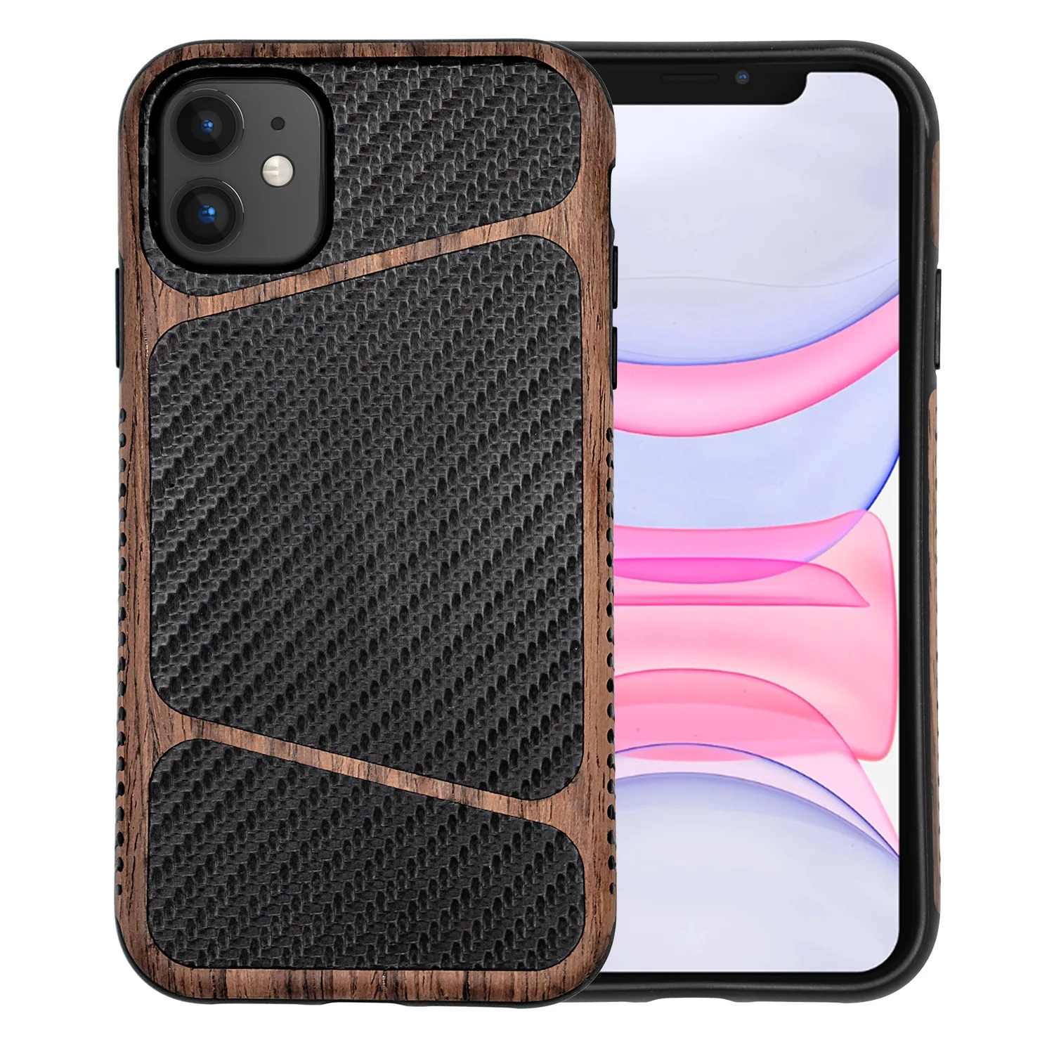 product customize carbon fiber wood grain triangle splicing  phone case for iphone 1215 anti drop phone case for apple 17 16 pro max-7