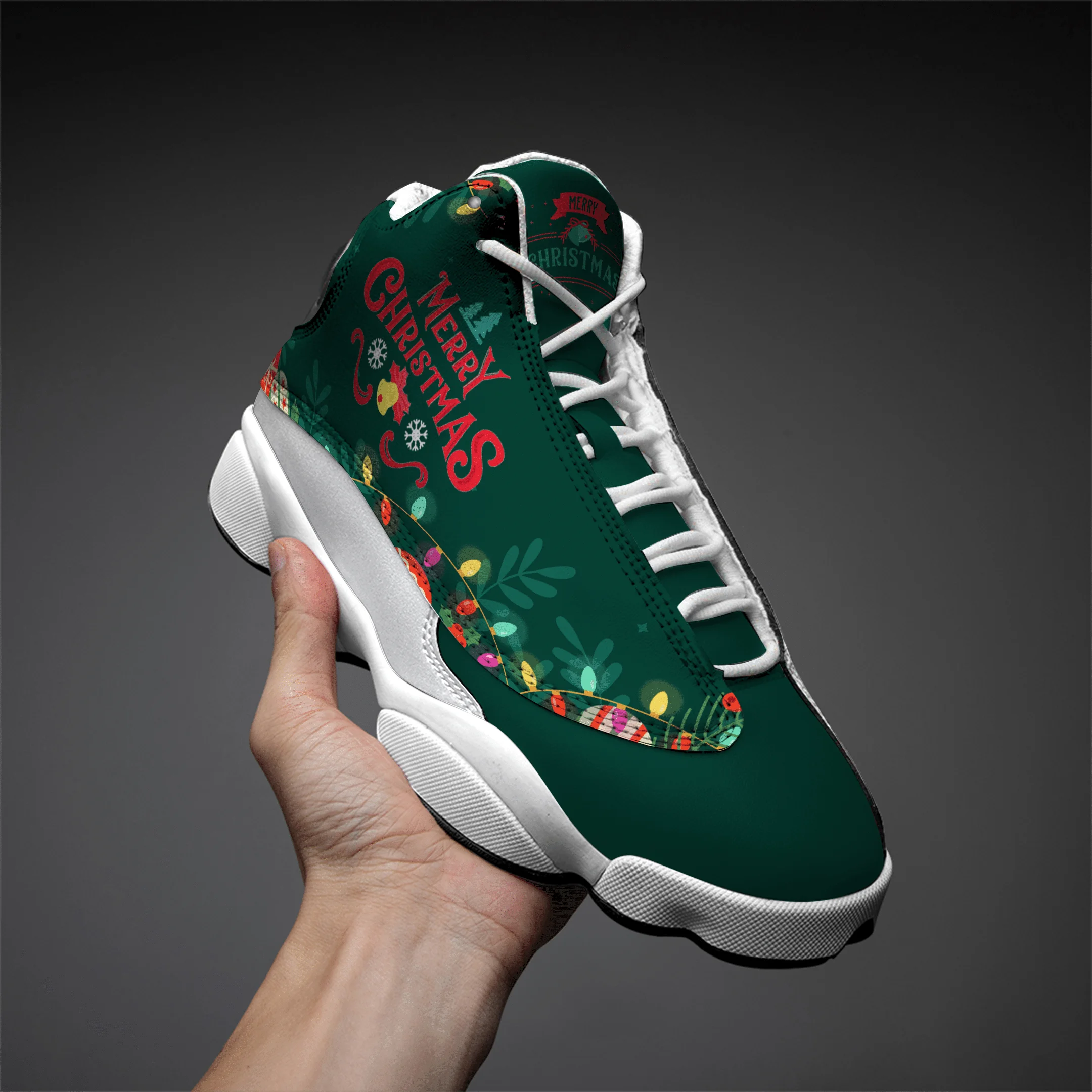 Merry Christmas Print Fashion Basketball Shoes Print on Demand Lace up  Shock Absorbing Sneakers Custom Logo Training Shoes Gift