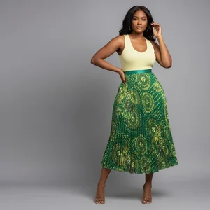 Lady's New Sweet Autumn Vintage Print Nonwoven Comfortable Versatile Mid-length A-line Pleated Skirt with High Waist Design