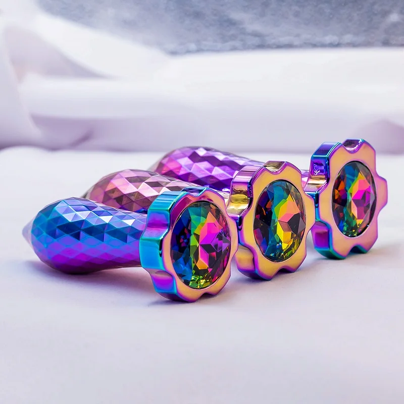 New Product Colorful Metal Anal Plug Crystal Base Butt Anus Massage  Stimulator Dildos Sex Toys for Male Female