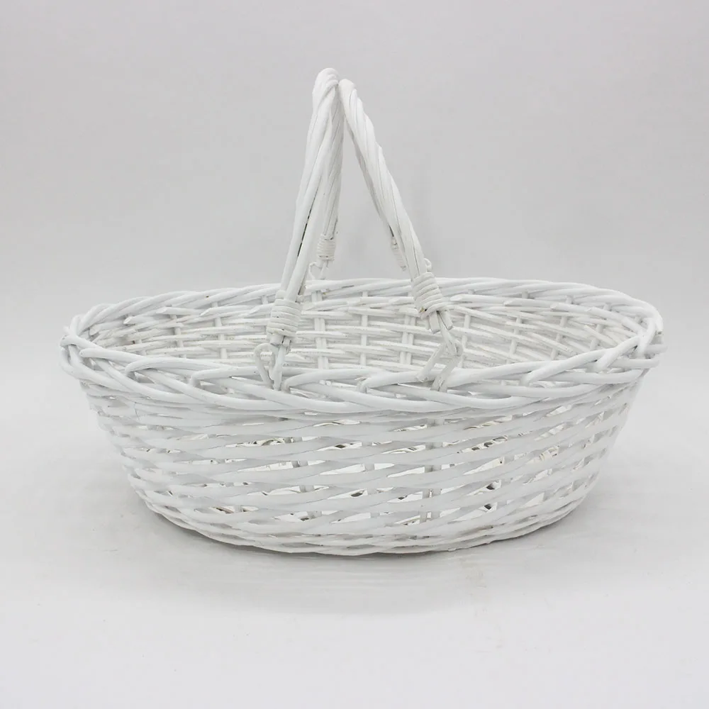 White Oval Movable Folding Handle Portable Fresh Flower Basket Hand ...