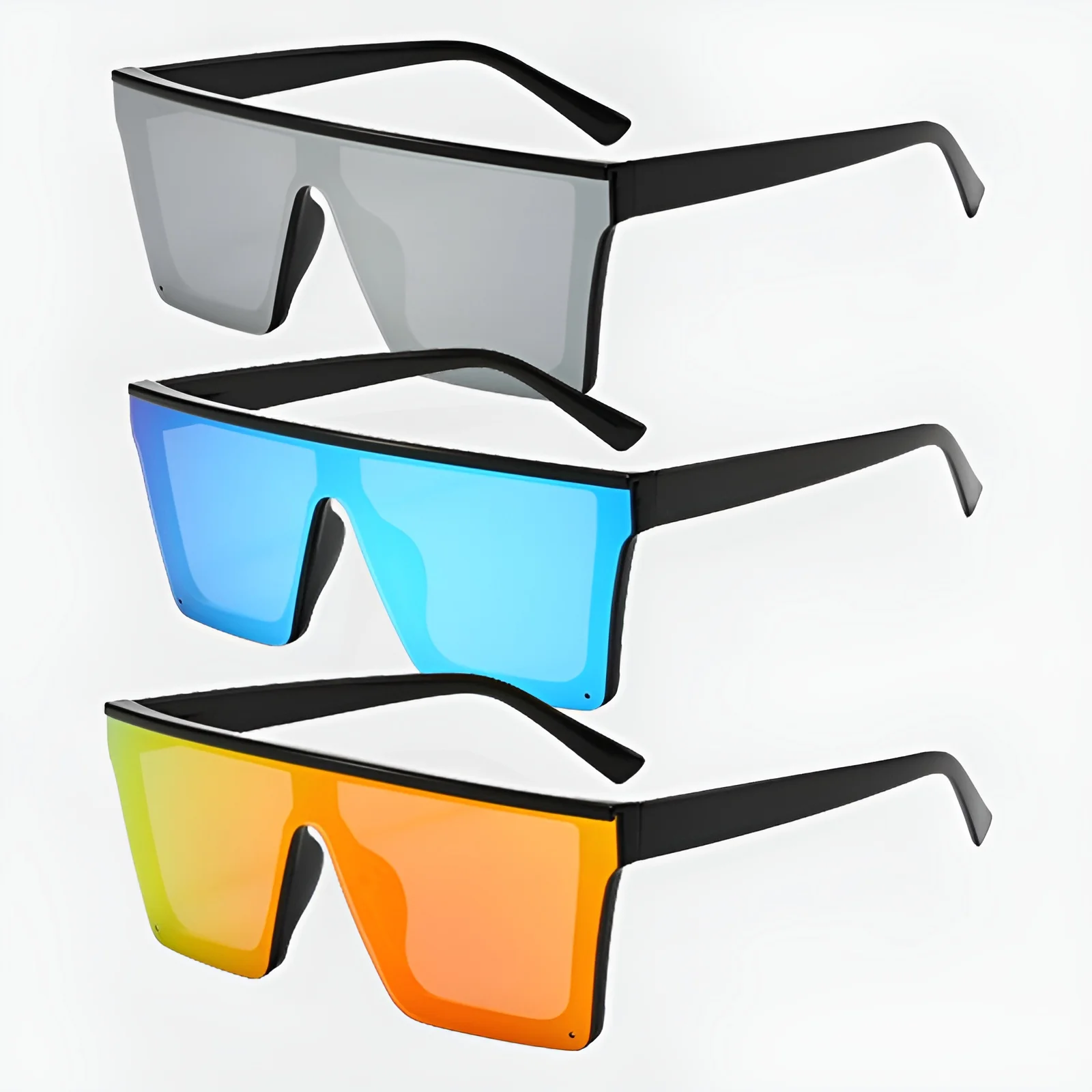 FLAWLESS EYEWEAR Retro Rimless Oversized Sunglasses - Purple Mirror Lens, Flat Top Style