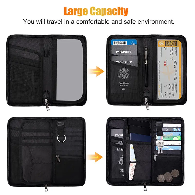 YIHUAXING Multiple Layers Water and Fire Resistant Passport Holder Passport Bag WIth Zipper
