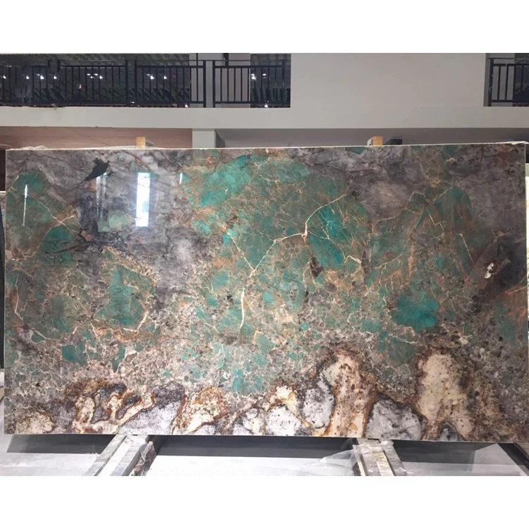Polished amazonite granite slab