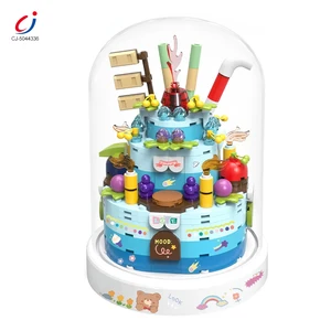 Chengji 3d Puzzle Diy Music Box Kit Cartoon Colorful Assembly Decoration Transparent Dust Proof Birthday Cake Building Blocks