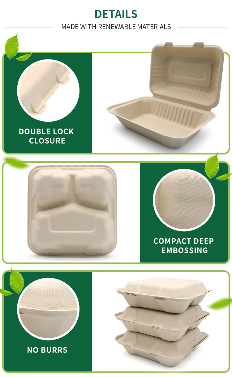 Bagasse Takeout Clamshell Biodegradable Eco Friendly Take Out to Go ...