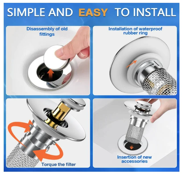 Stainless Steel Pop Up Removable Sink Stopper Hair Catcher Strainer for Bathroom Sink Replacement