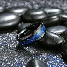Fashion Ring 8mm Blue Meteorite Inlay Couples Promise Tungsten Ring for Engagement Wedding Rings