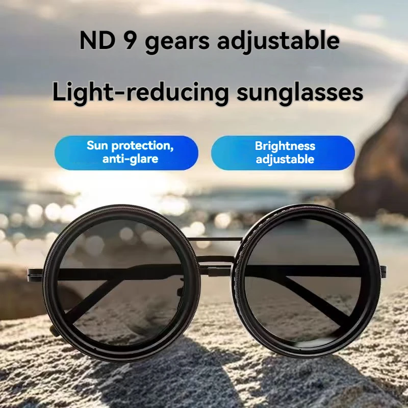 Adjustable Tint Nightshift Glasses | 1-9 Gears Polarized Lenses | Round Metal Frame Sunglasses