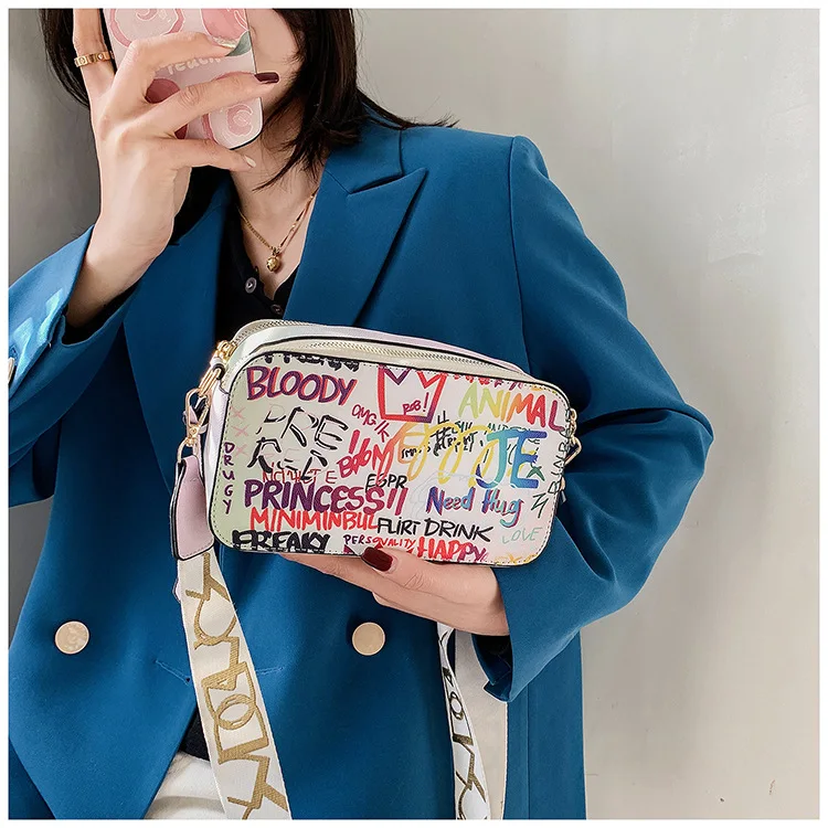 2021 Women Fashion Versatile New Personalized Graffiti Square Bag Lady's Shoulder Crossbody Bags