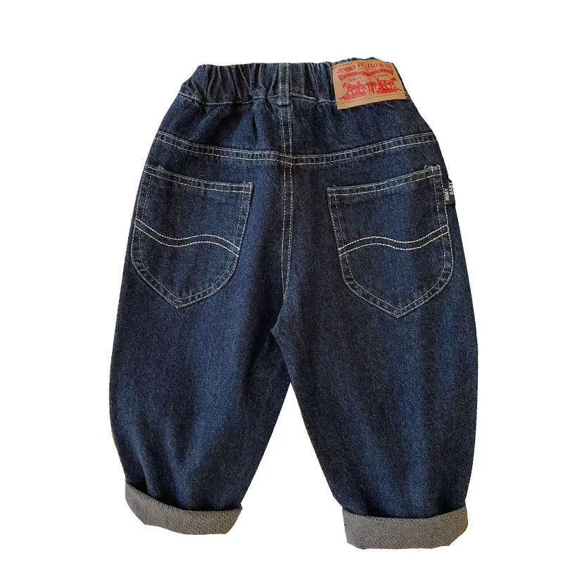 2025 Spring and Autumn Trendy Loose Fit Denim Pants for Kids Stylish Casual Trousers Printed Fabric Jeans for Boys and Girls