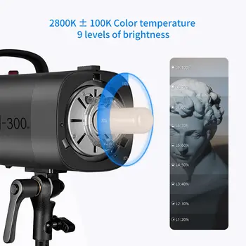 Neewer S101-300W Professional Studio Moonlight Strobe Flash Light 300W 5600K with Modeling Lamp Aluminium Alloy Bowens Mount detail image