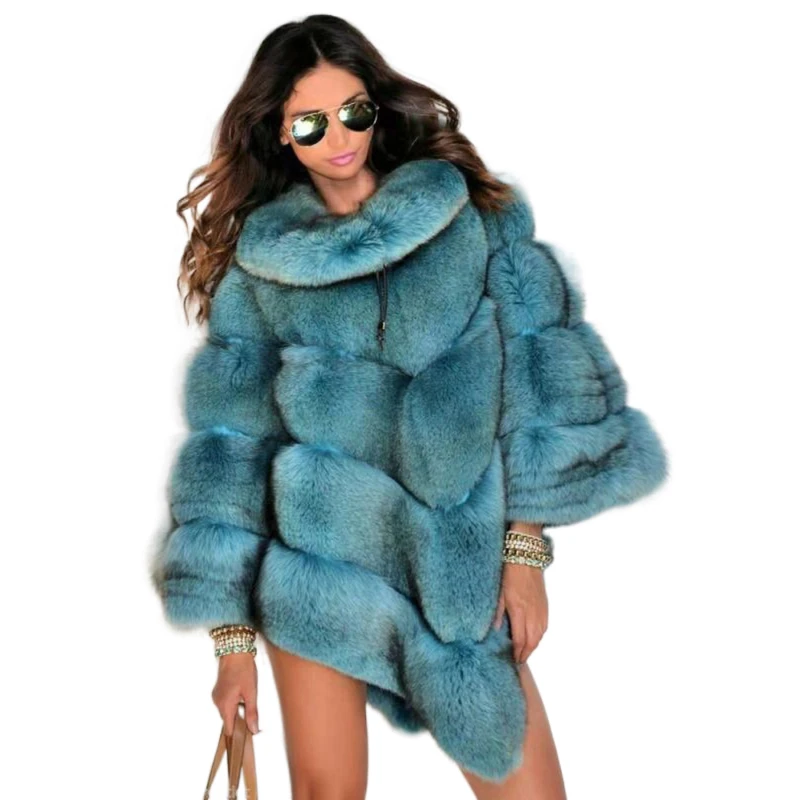 Luxury Plus Size Fox Fur Poncho for Women - Oversize Winter Cape