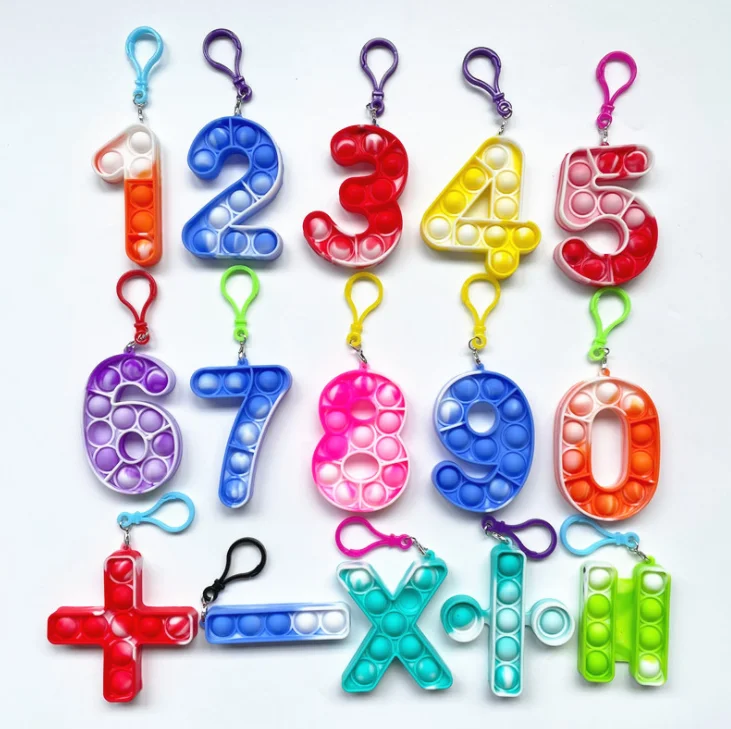 Wholesale Popular Popping Fidget Number Shape Building Blocks Puzzle Push Bubble Toys Keychain