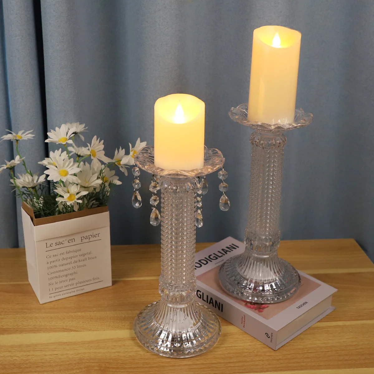 Factory direct crystal romance clear memorial candle wick holder for wedding home decoration supplier