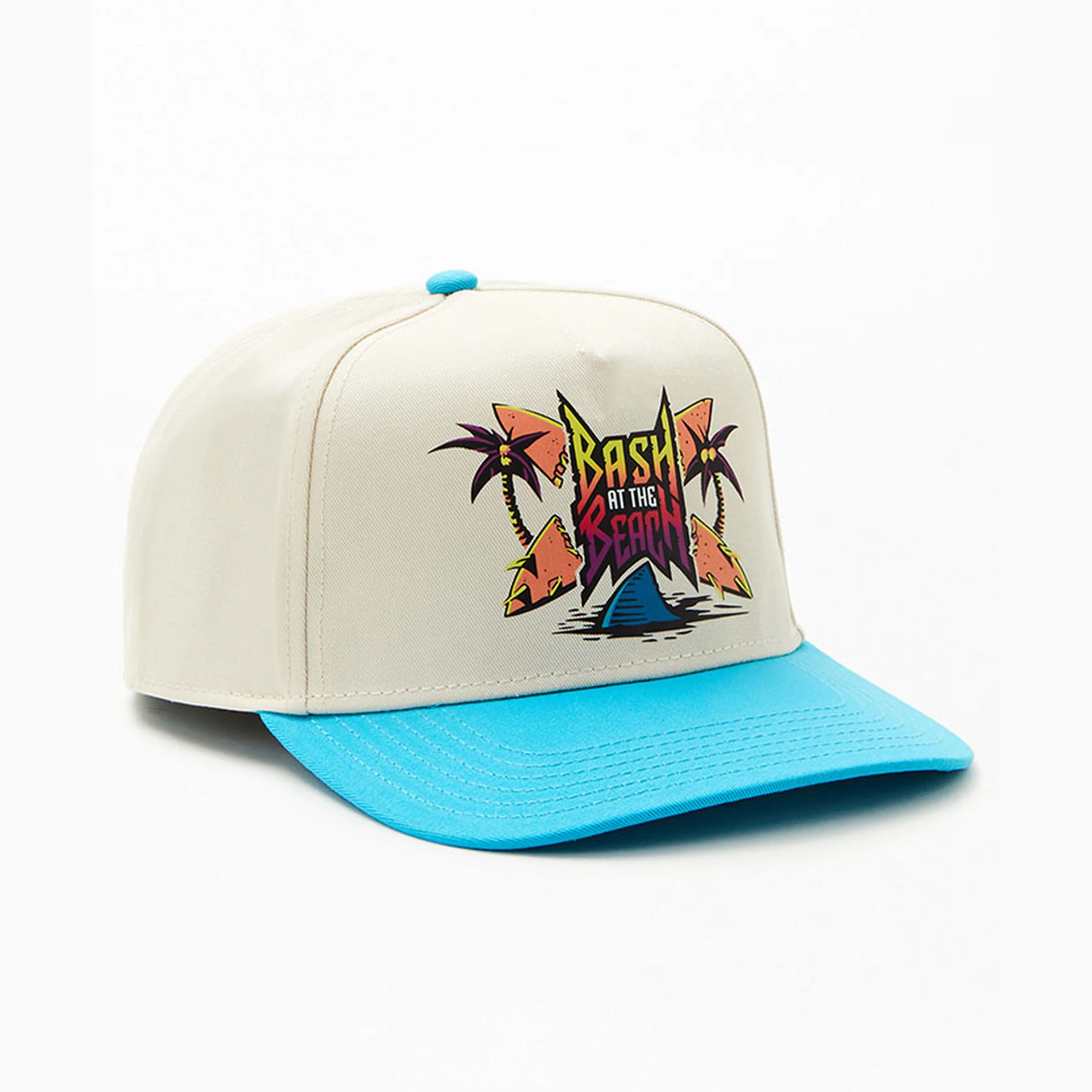 5 Panel Structured Trucker Hat Custom Two Tone Curved Bill Cotton Twill Trucker Cap Snapback Trucker Hat With Heat Transfer logo