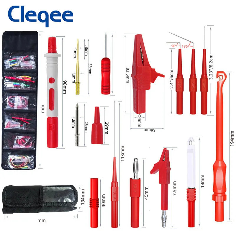 Cleqee P1957 Multimeter Test Leads Kit Back Probe Set with Replaceable Probes Set Wire Piercing Probes for Electrical Testing