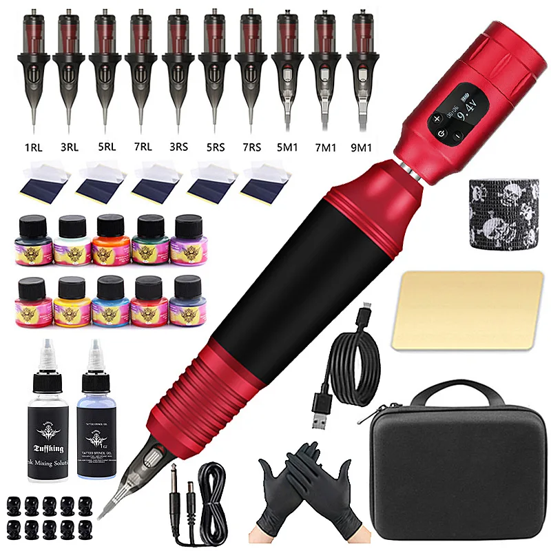 Tuffking Tattoo Machine Set LED Wireless Power Complete Set of Tools Cross-border Tattoo Pen Tattoo Motor Machine