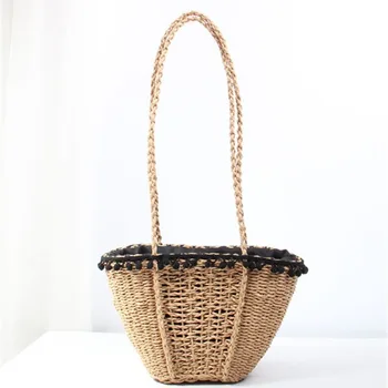 Versatile Women's Single Shoulder Straw Bag  Hot Sale Boho Woven Rattan Bag Summer Polyester Vacation Beach Bag  Lady Handbag