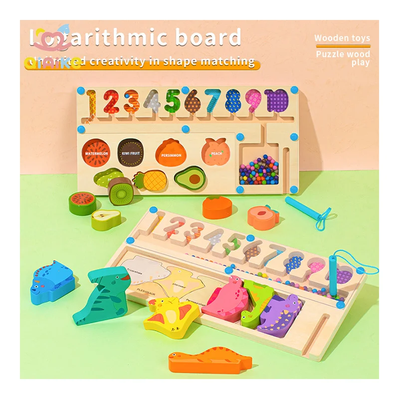 Hot Selling CPC CE Educational Magnetic Color and Number Maze Wooden Matching Puzzle Logarithmic Board Fine Motor Skills Toys