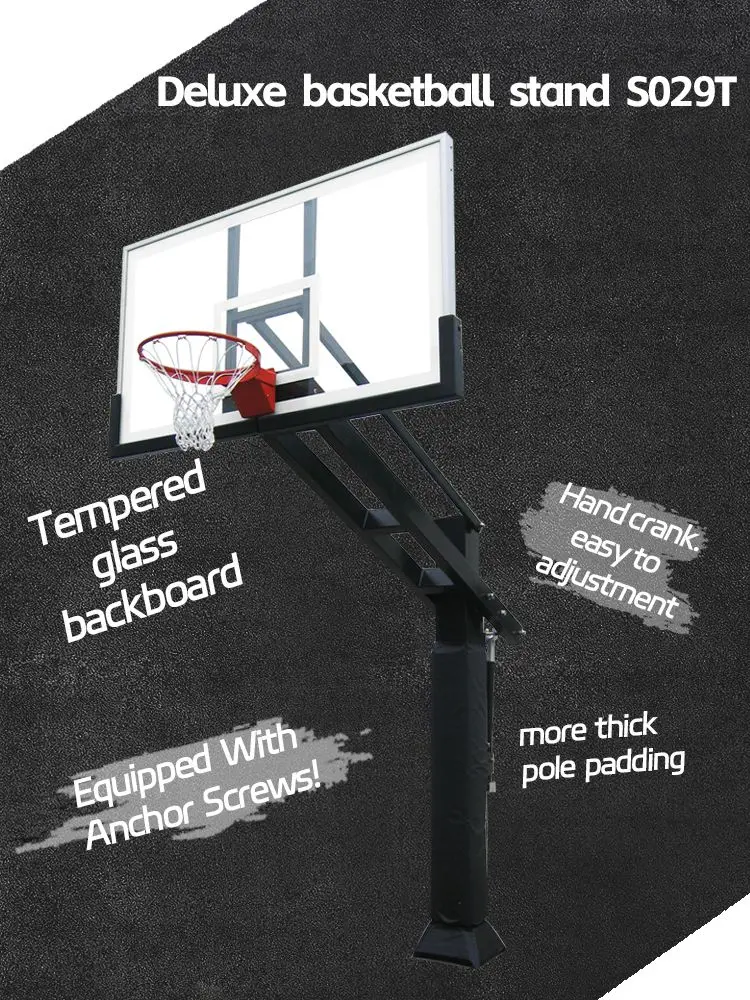 Outdoor In Ground Basketball Pole With Pole Padding Tempered Glass