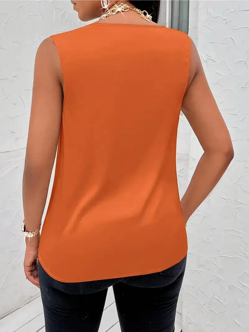 Lady Casual Silk Halter Solid Color Cowl Neck Top Women Elegant Sleeveless Satin Tank Tops for Summer