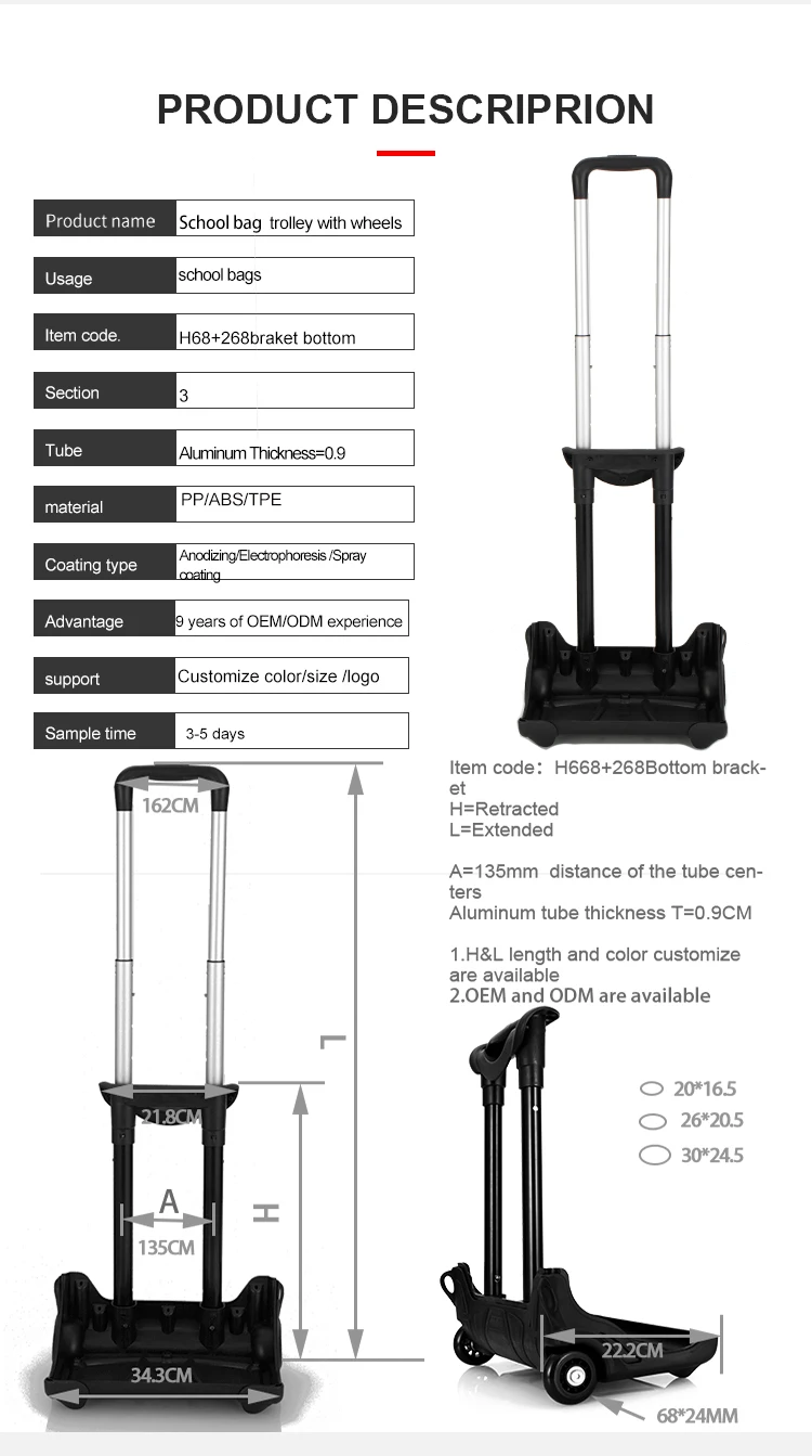 Kids School Bag Telescopic Trolley Handle Spare Parts Luggage Trolley