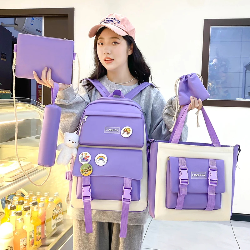 5pc Kawaii Anime Backpack Set For Teen Girls - Pink India