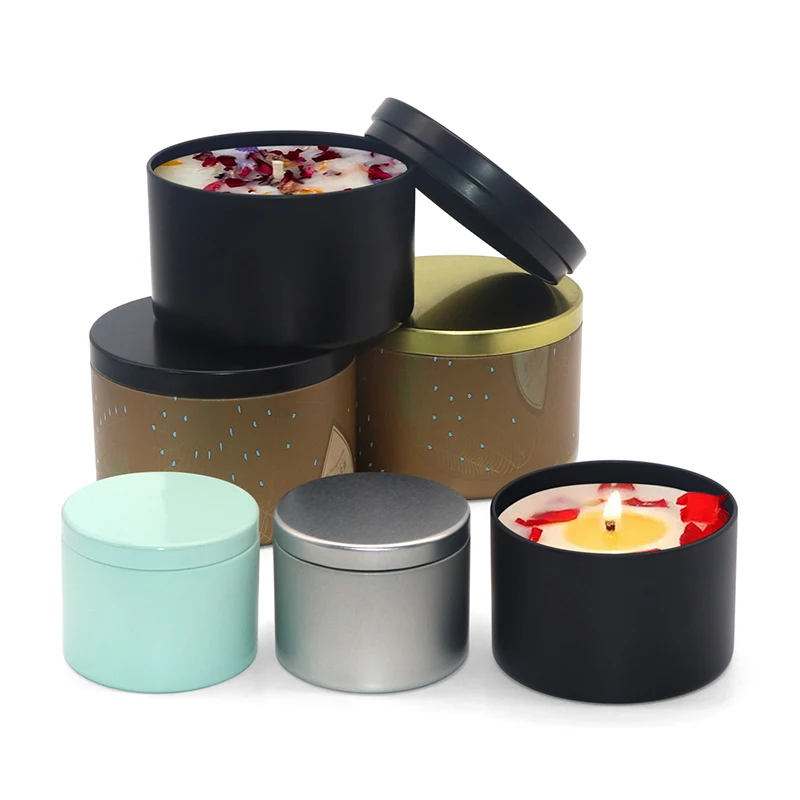 Wholesale All Black White Gold Metal Scented Candle Tins 8oz Empty Cans