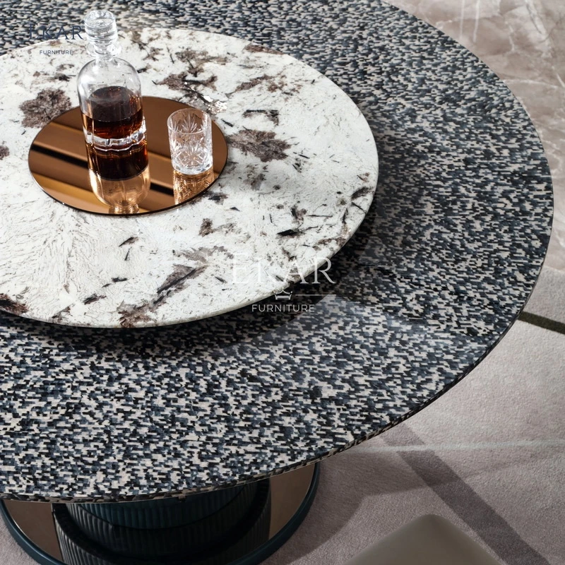 product new design modern imported marble stone dining table with rotating turntable-61