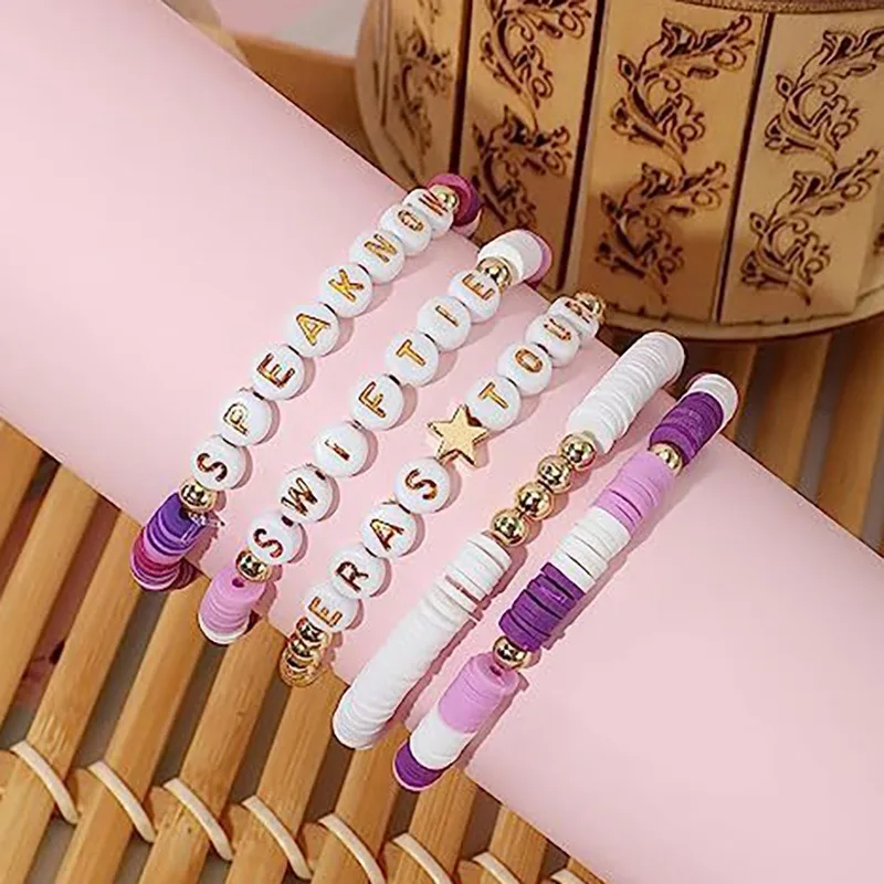 Trend Custom Taylor Swift Fan Swiftie 1989 Reputation Friendship Bracelet Personalized Polymer Clay Boho Heishi Beaded Bracelet