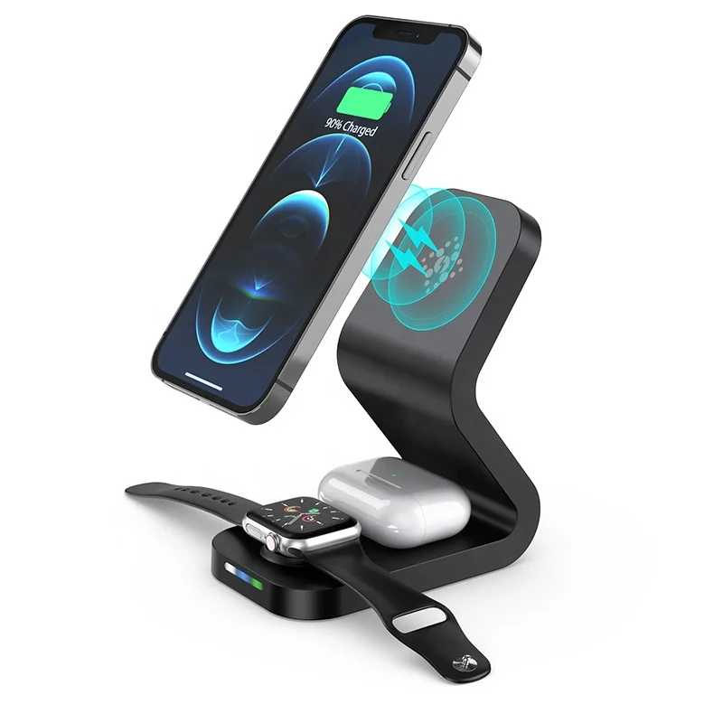 New Design 15w Mobile Phone Qi Fast Magnetic 3 In 1 Wireless Charger for iPhone 12 Mini Max Pro for Apple Watch Earphone