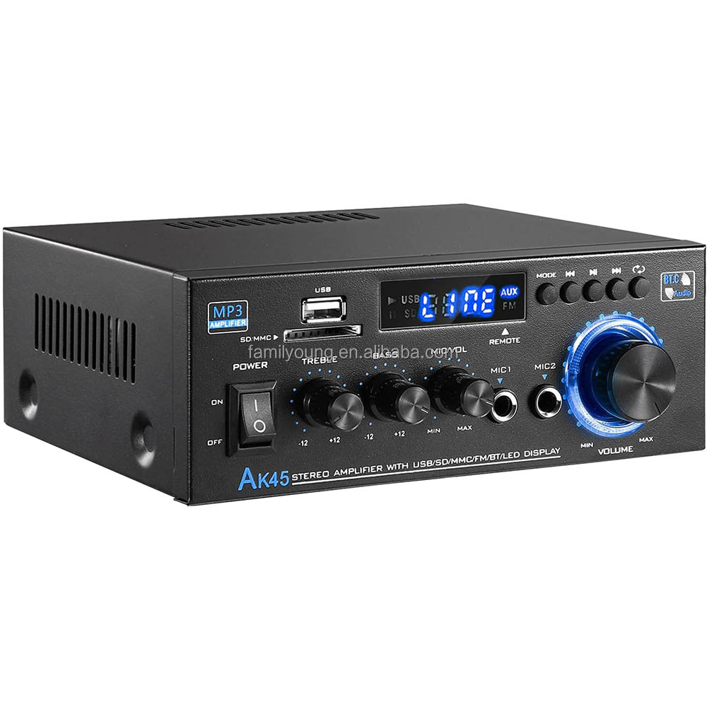 Amplificateur Bluetooth 5.0 AK45 HiFi Stéréo – 400W Puissance Crête, 2 Canaux, Radio FM, USB/SD, Parfait Maison Ou Voiture