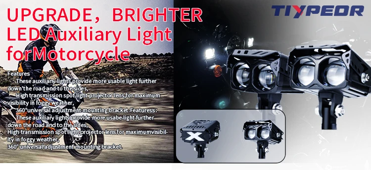TIYPEOR Waterproof IP67 Motorcycle Led Spotlight Auxiliary Light Motorcycle DualColor Driving Headlight Fog Lamp Lighting System manufacture