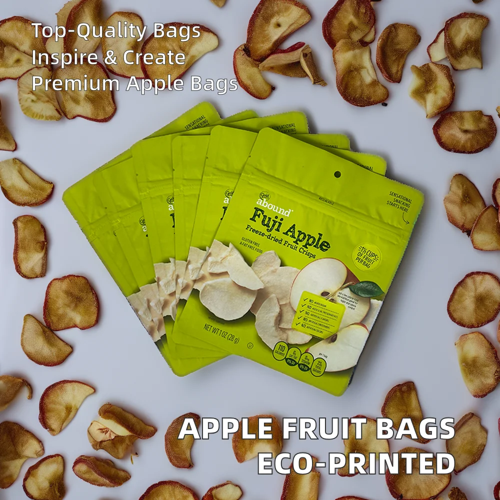 Small MOQ Custom Printed Matte Biodegradable Mylar Bags Aluminum Foil Stand up Packaging for Apple Freeze Dried Fruit Noodle Use