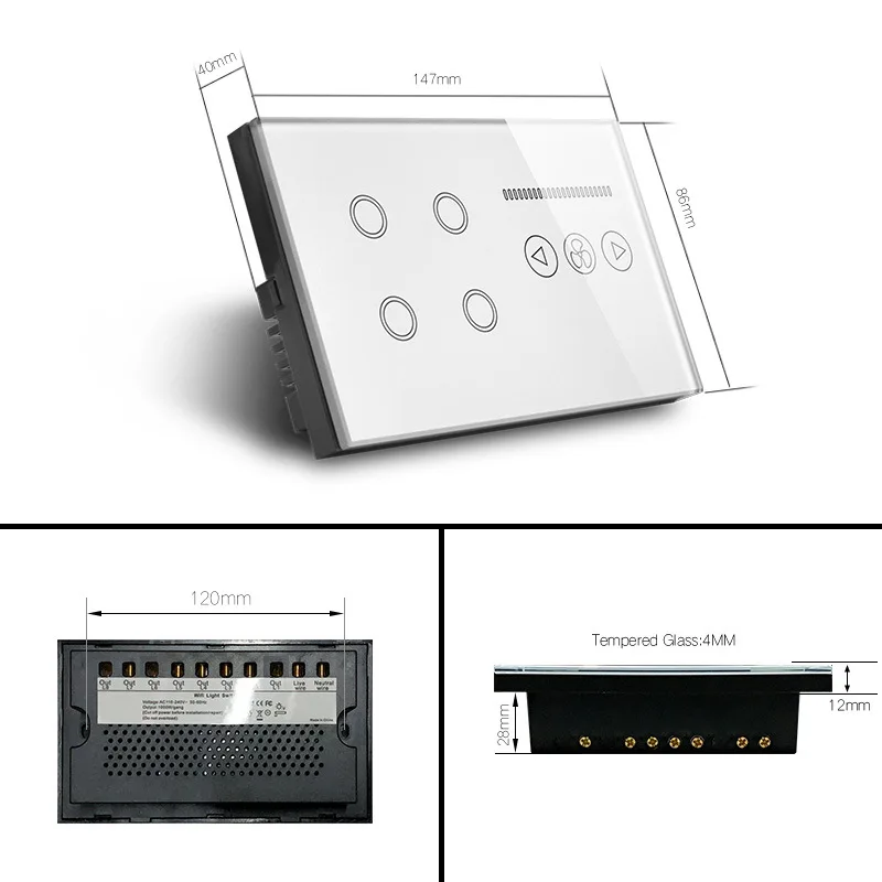 Easy to Install Smart Life App Voice Control WiFi  Fan Light Switch 4 Gang Touch Panel Wall Light Smart Switch  for Smart Home
