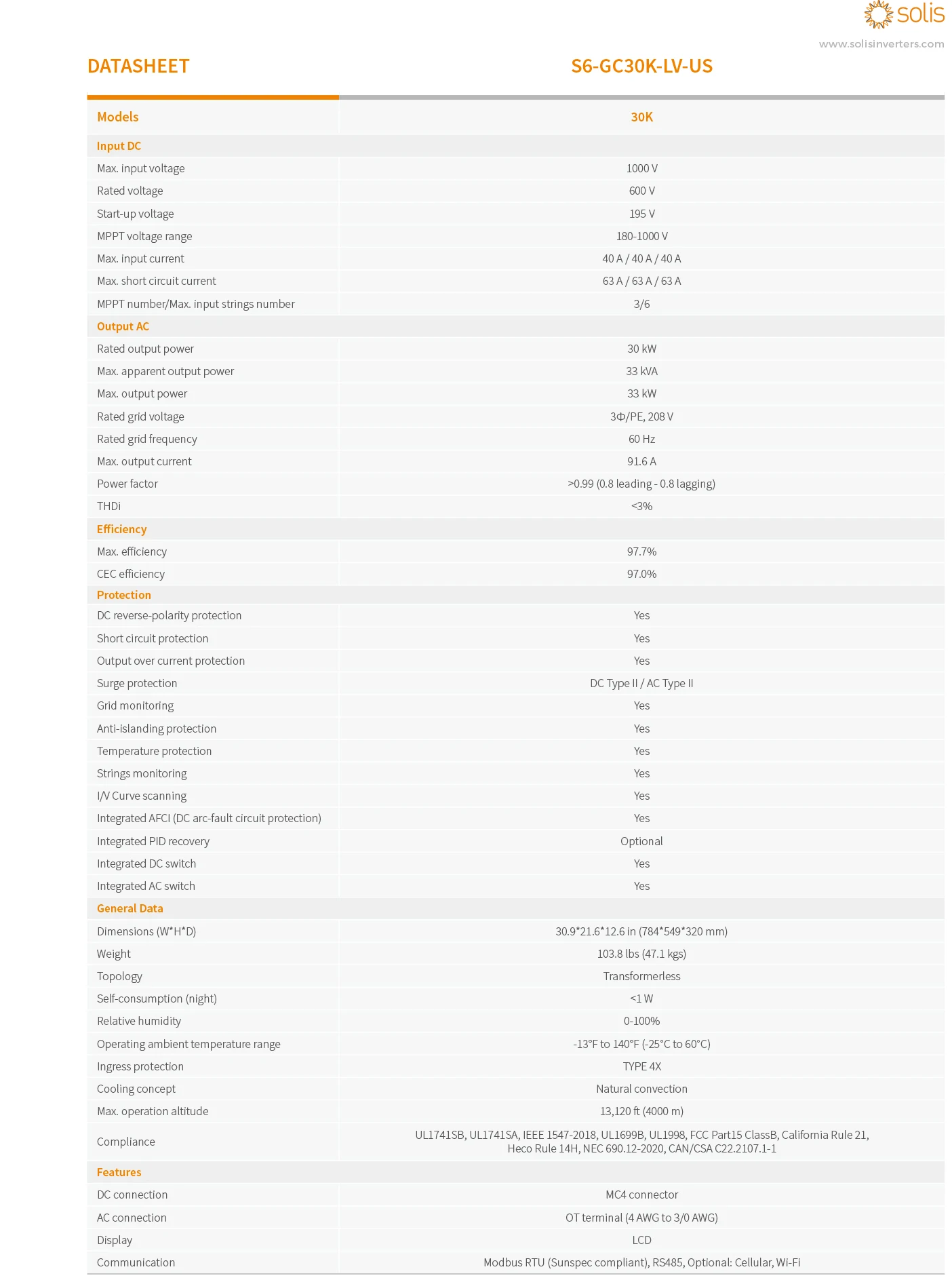 Solis Three Phase Grid-tied Inverters 30kw 3 Phase S6-gc30k-lv-us Low ...