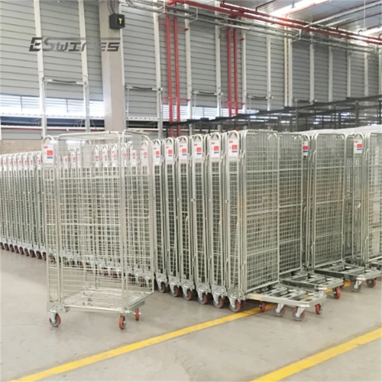 Customized Security Cargo Storage Collapsible Wire Mesh Rolling Cage Cart