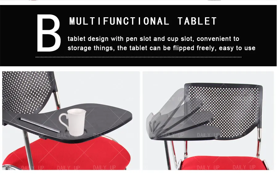 Fabric Padded School Chair Training Chair with Writing Tablet Stackable Conference Tablet Chair Wholesale