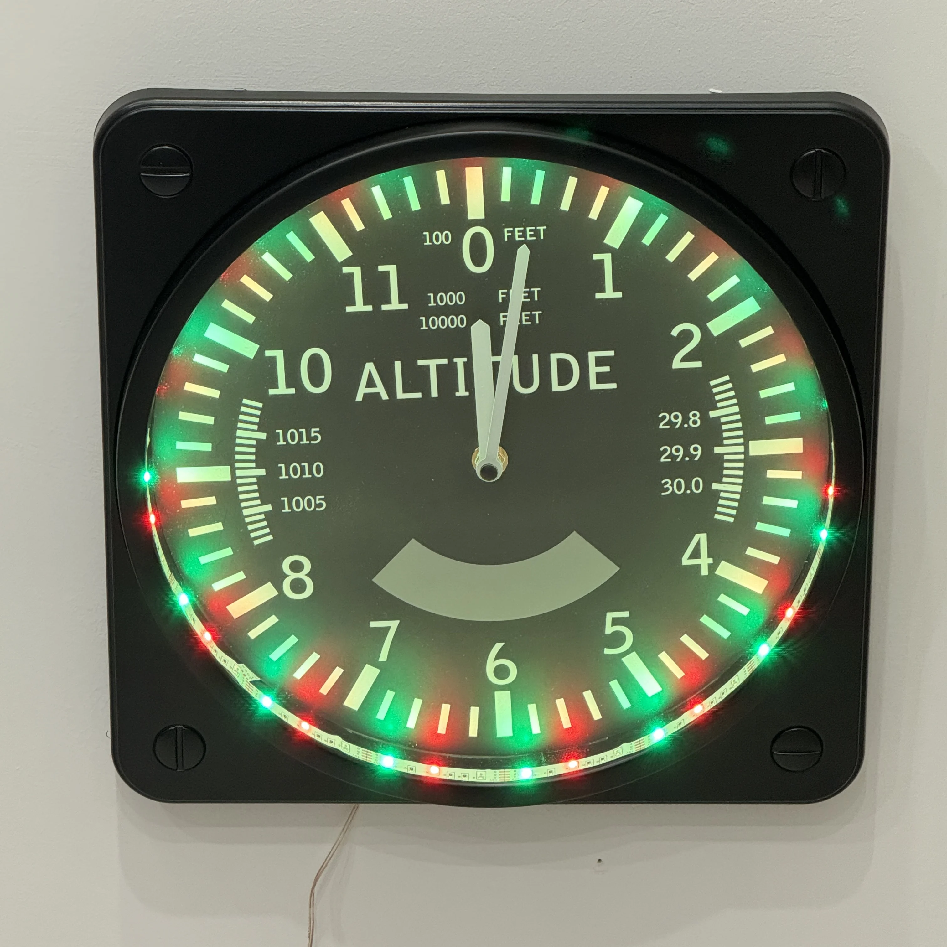 RGB Colorful LED Light Changing Wall Clock Altitude  Altimeter Air Speed Tracking Pilot Air Plane Altitude Measurement