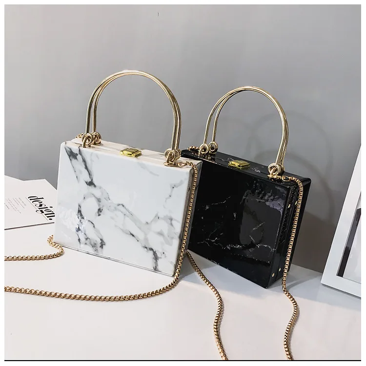 Acrylic Box Handbags for Women Metal Leoapard Handle Lock Chain Shoulder Bag  Luxury Designer Purses Transparent Crack Print Bag - AliExpress