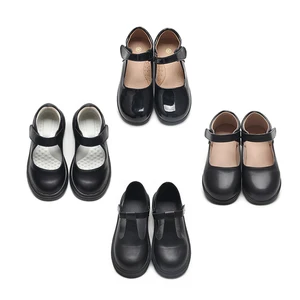 Babyhappy Wholesale Factory Price Children Teenager Girl Strap Flat Genuine Leather School Shoes Uniform Formal Student Shoes