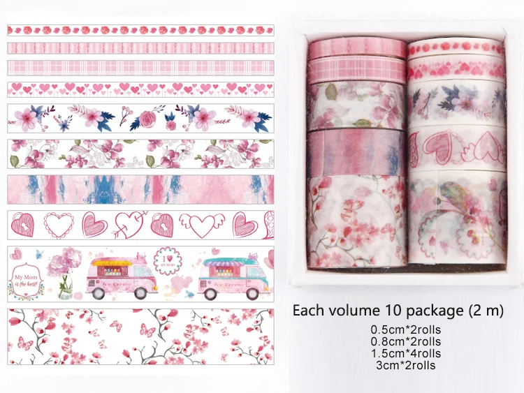 Printed Masking 10 Rolls Washi Tapes Set For DIY Decoration Custom