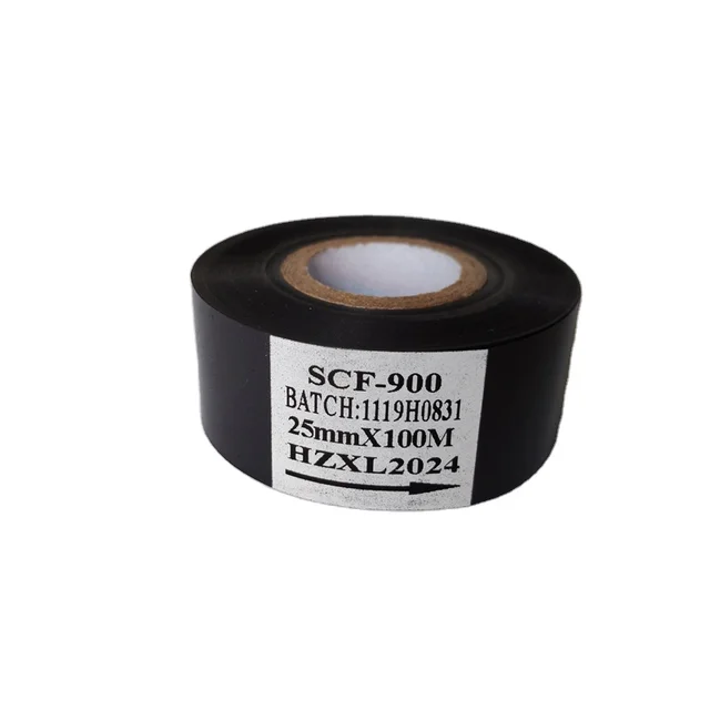 Imported SCF90025mm*100m Heat Transfer Coding Machine Carbon Ribbon High-Temperature Abrasion-Resistant for Packaging