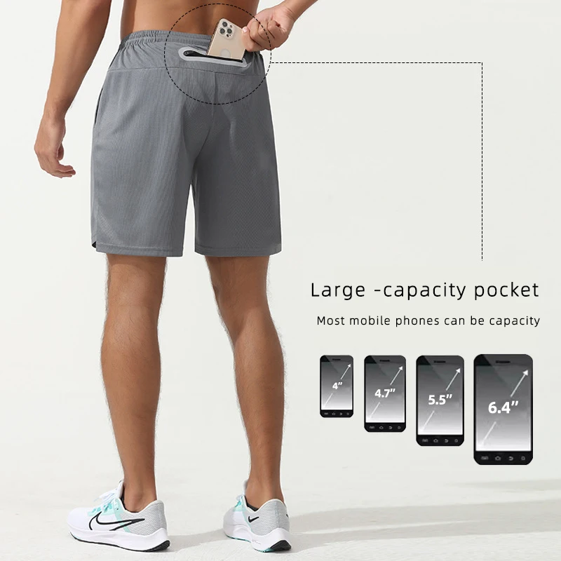 New sports shorts men double-layer anti-slip running training five-point pants quick drying basketball shorts204_voghion.com